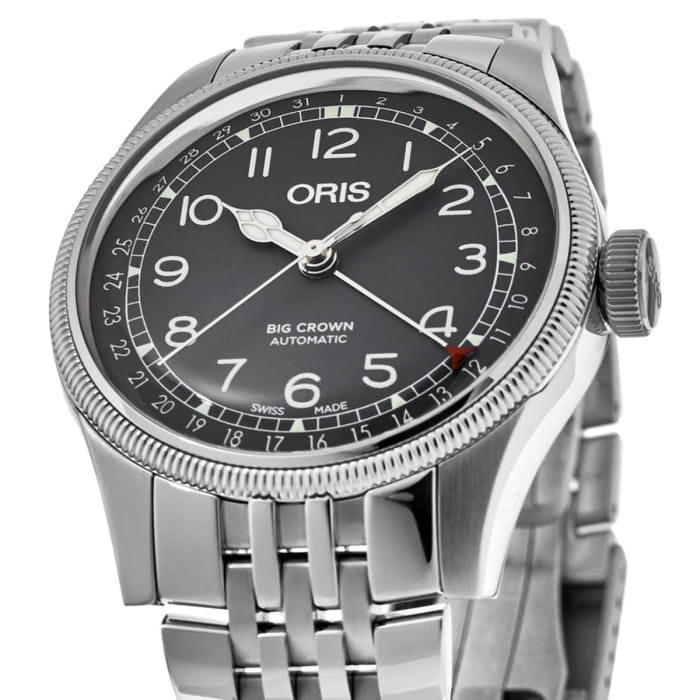 Oris Oris Big Crown Pointer Date 01 754 7749 4064-07 8 17 22, big crown швейцария мужские часы на браслете нержавеющая сталь боковой вид